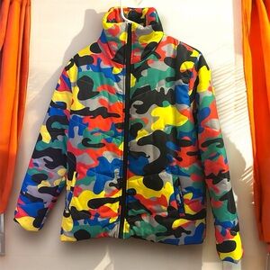 Multi Colored Camouflage Unisex Puffer Jacket